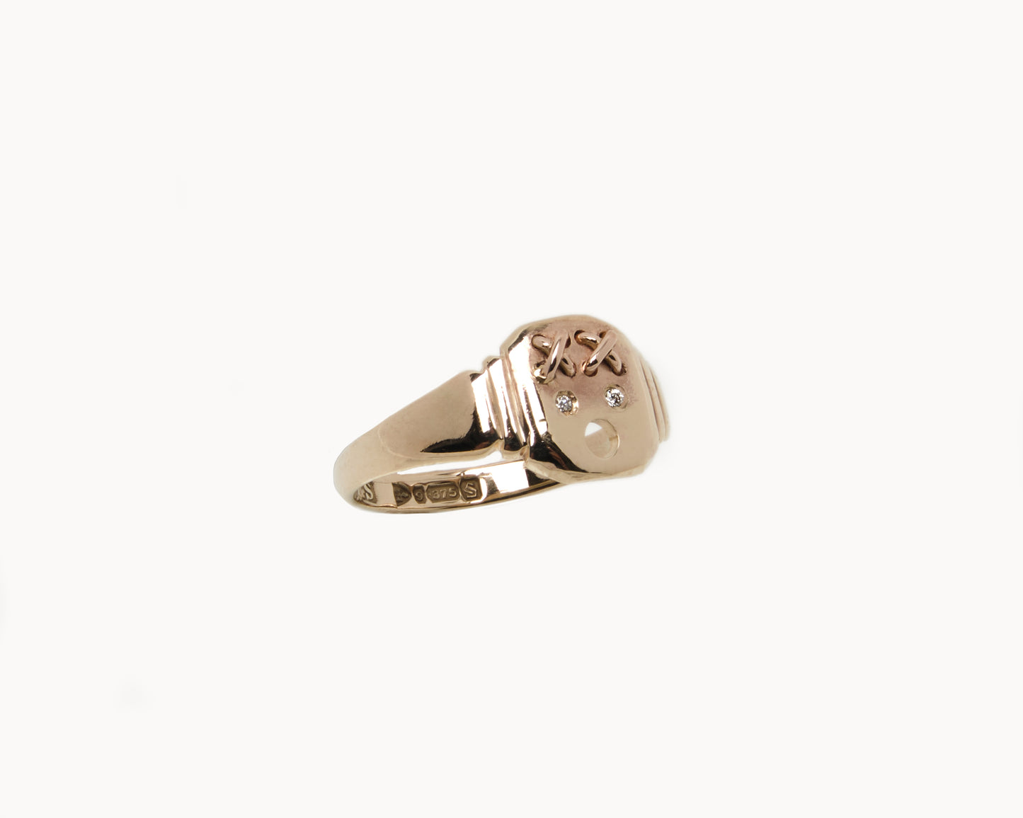 “WHAT!” Gold Soft Square Emoji Signet Ring with Diamond Cheeks