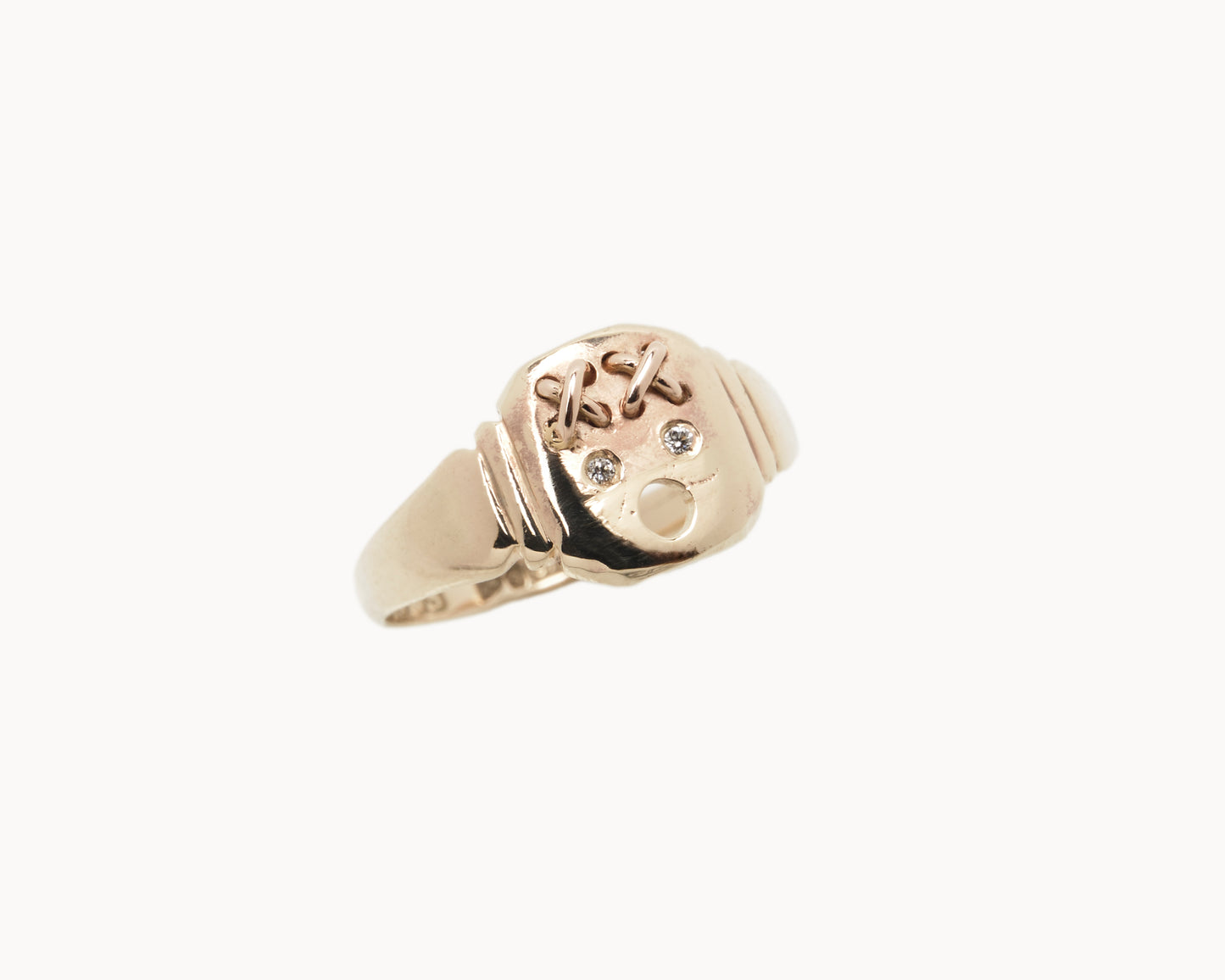 “WHAT!” Gold Soft Square Emoji Signet Ring with Diamond Cheeks