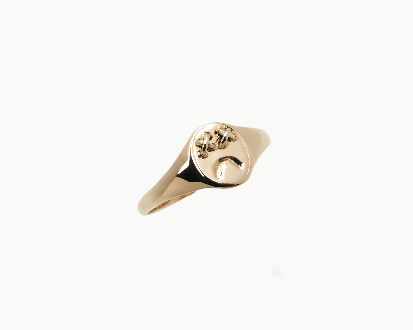 "Sads" Gold Small Round Emoji Signet Ring