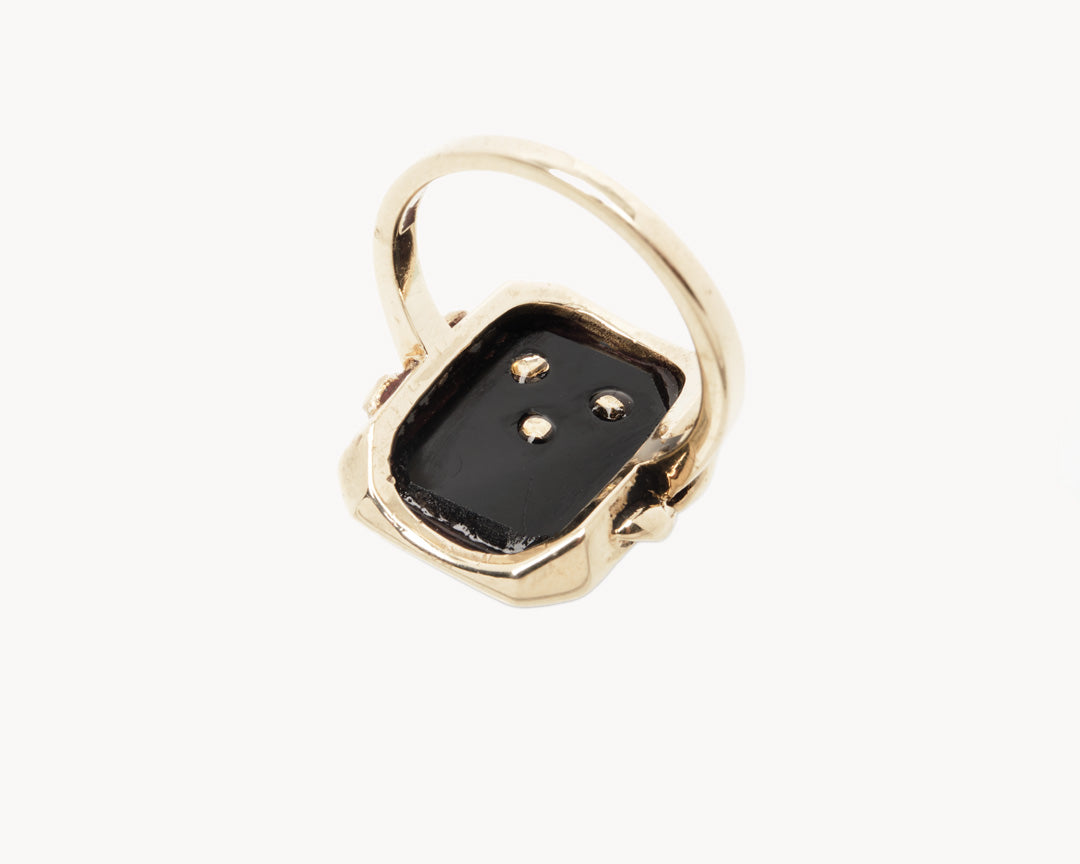 "SMILEY" Rectangle Onyx & Gold Ring with Diamond Eyes and Nose