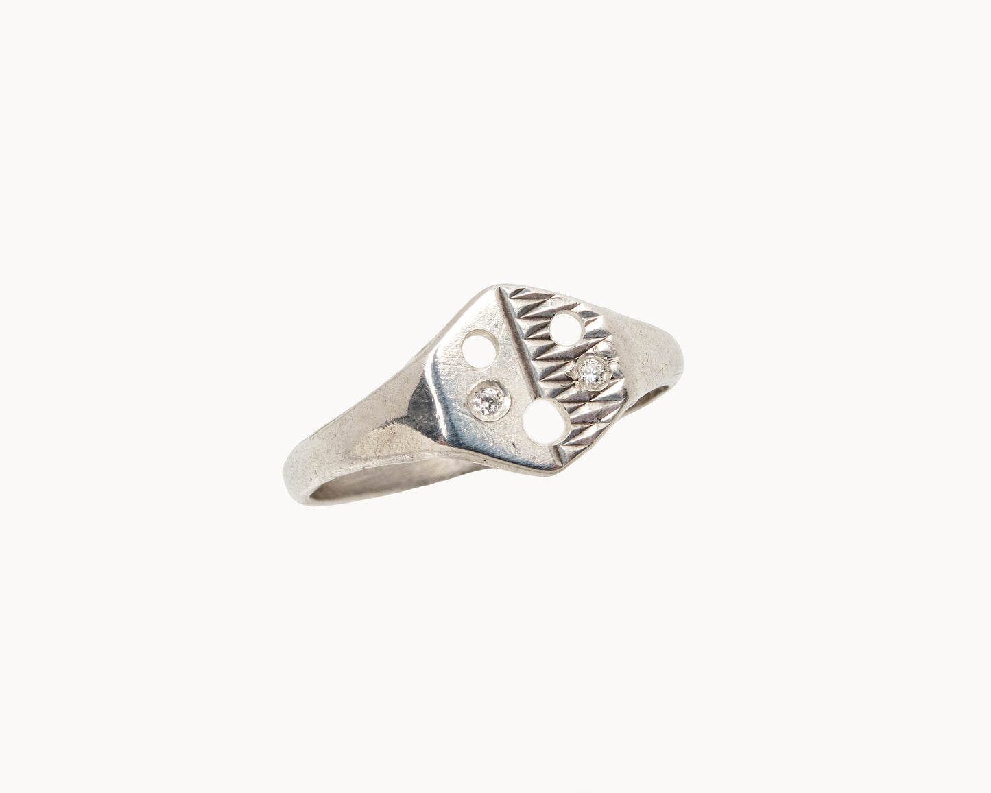 “WHAT!” Sterling Silver Hexagon Emoji Signet Ring with Diamond Cheeks and Zig Zag Face Tattoo