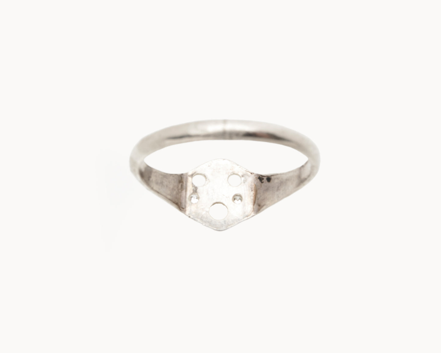 “WHAT!” Sterling Silver Hexagon Emoji Signet Ring with Diamond Cheeks and Zig Zag Face Tattoo