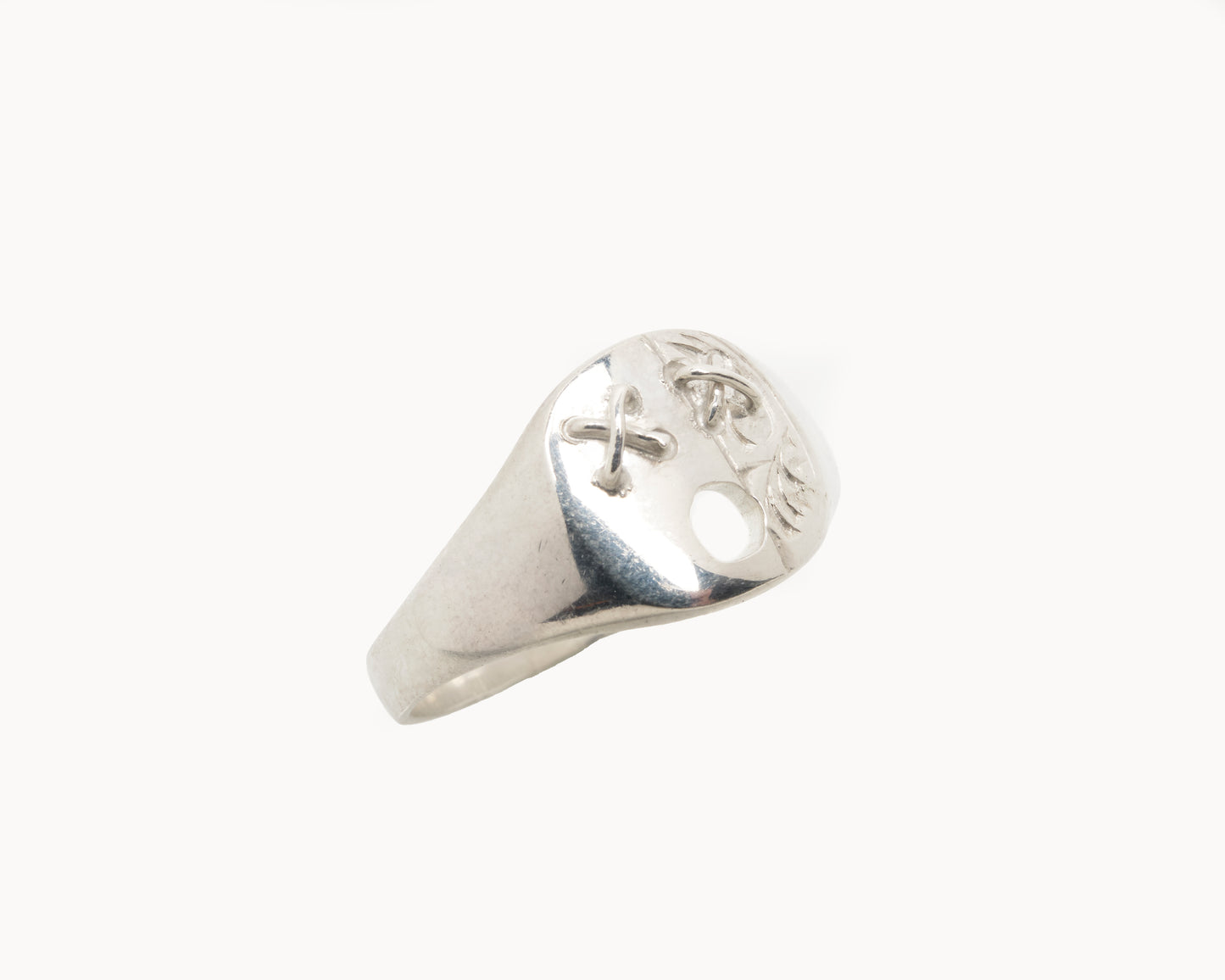 "WHAT!" Sterling Silver Soft Square Emoji Signet Ring with Face Tattoo