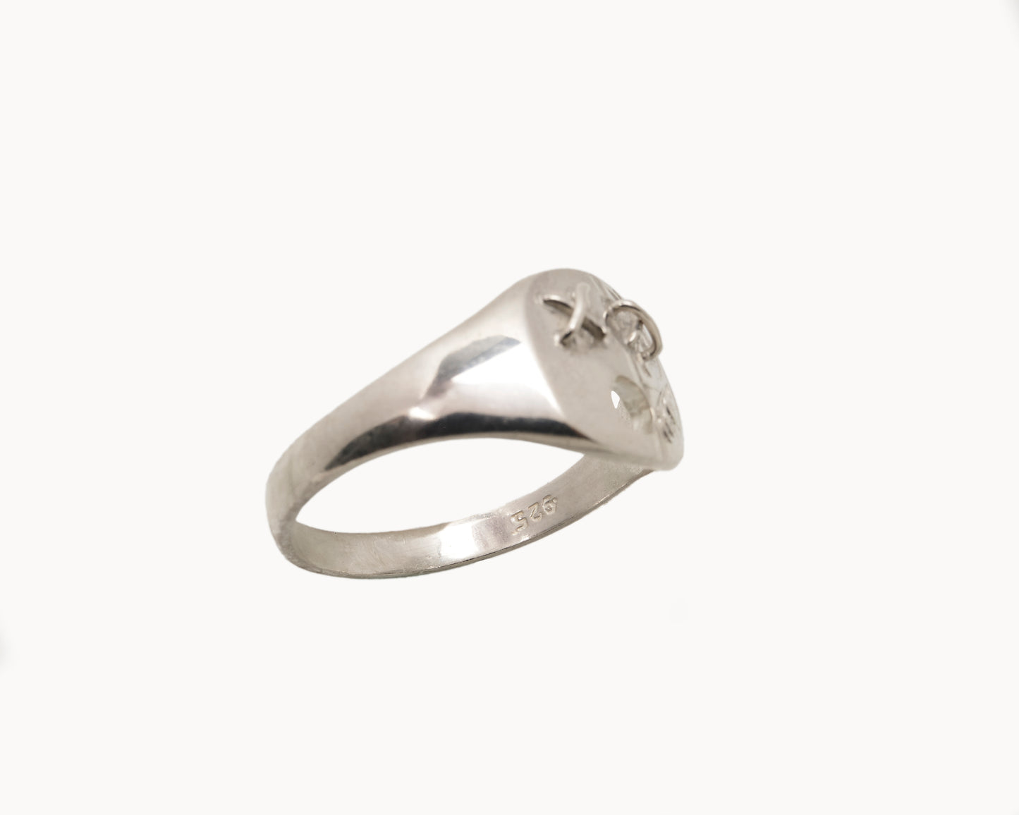 "WHAT!" Sterling Silver Soft Square Emoji Signet Ring with Face Tattoo