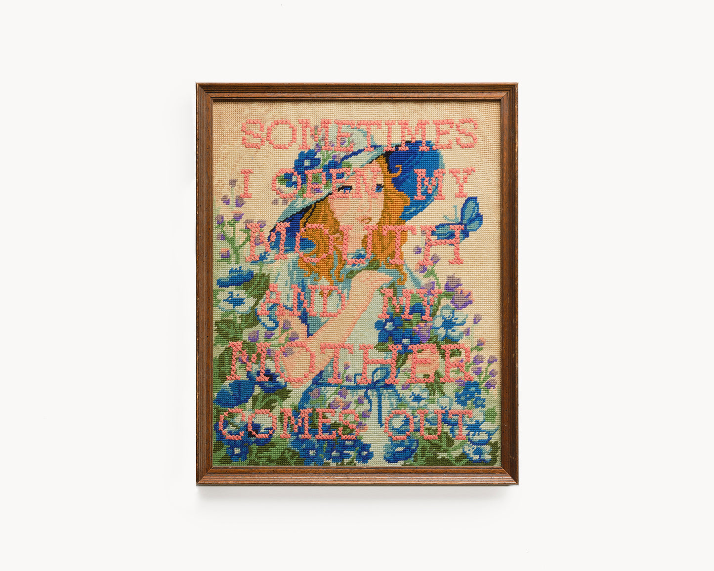 "Sometimes Mother" Girl with Butterfly Reworked Vintage Tapestry