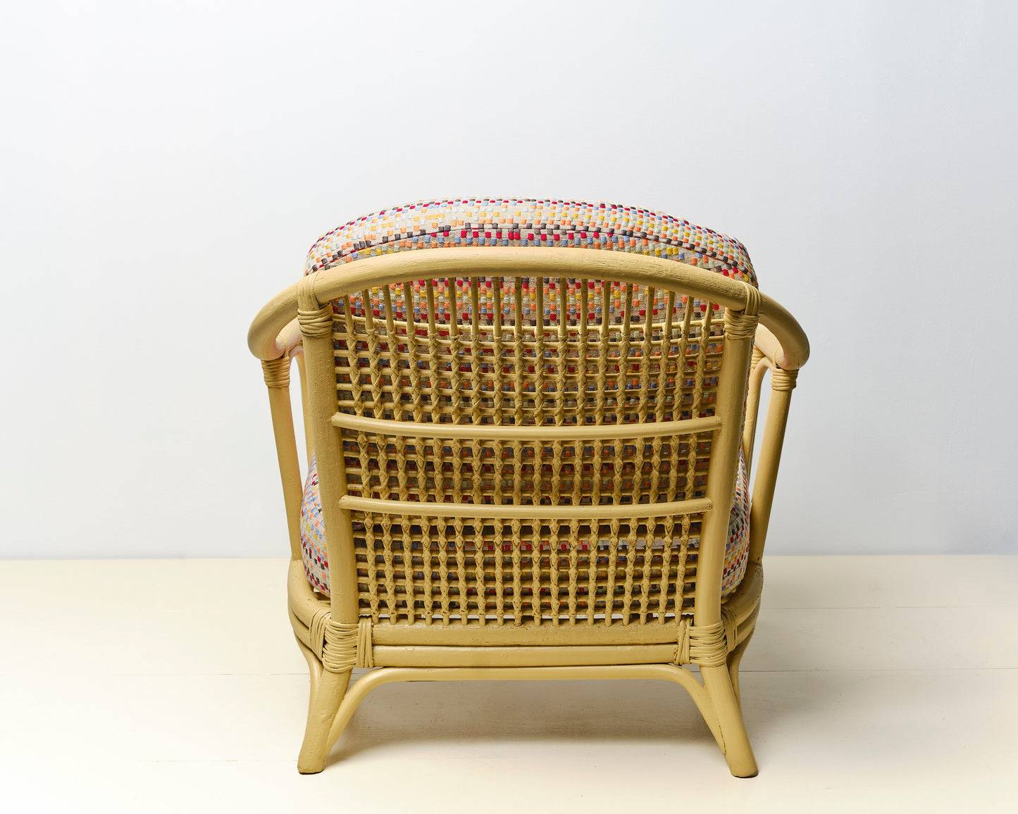 "8-bit" Backward Facing Ghost Yellow Rattan Club Chairs