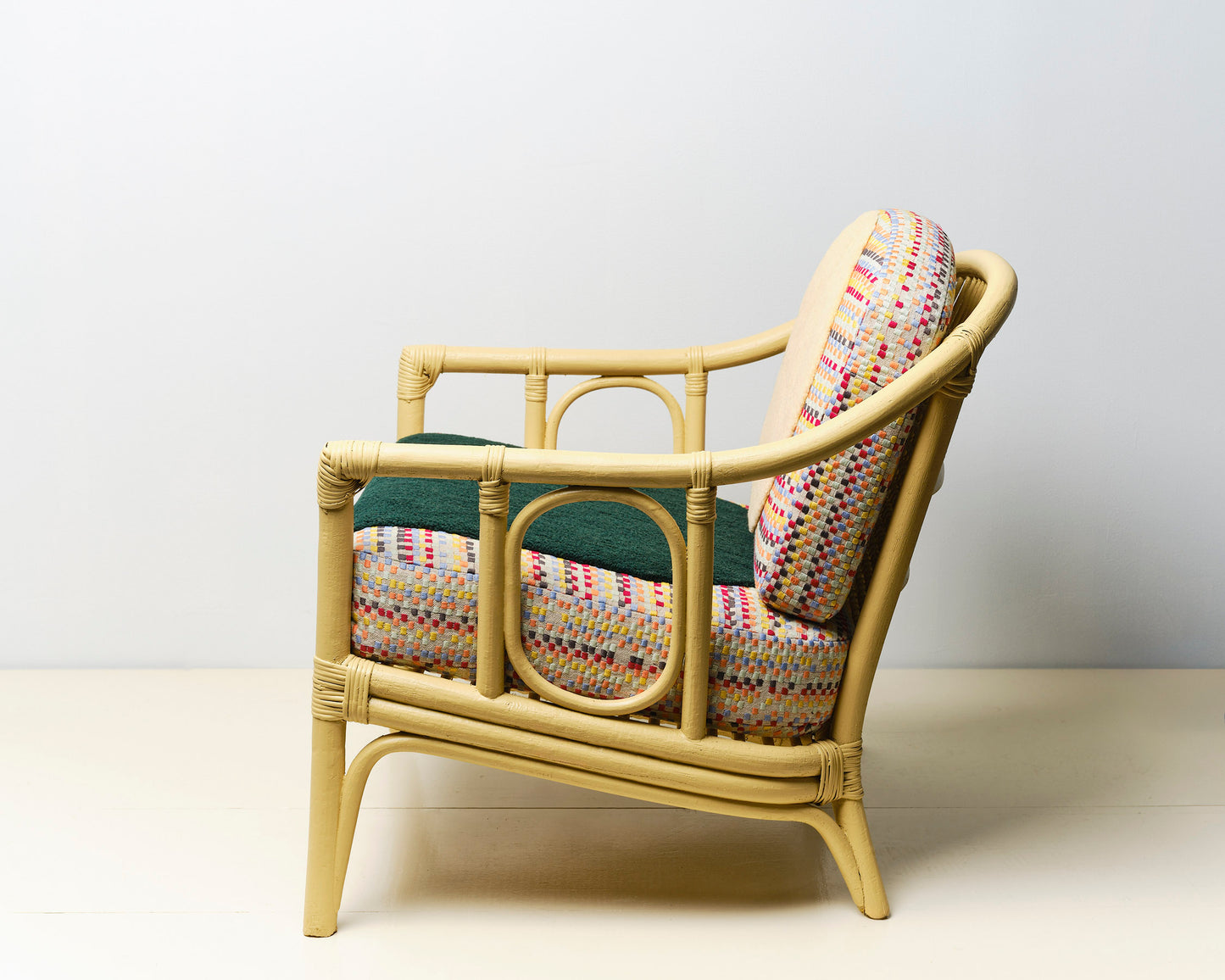 "8-bit" Backward Facing Ghost Yellow Rattan Club Chairs