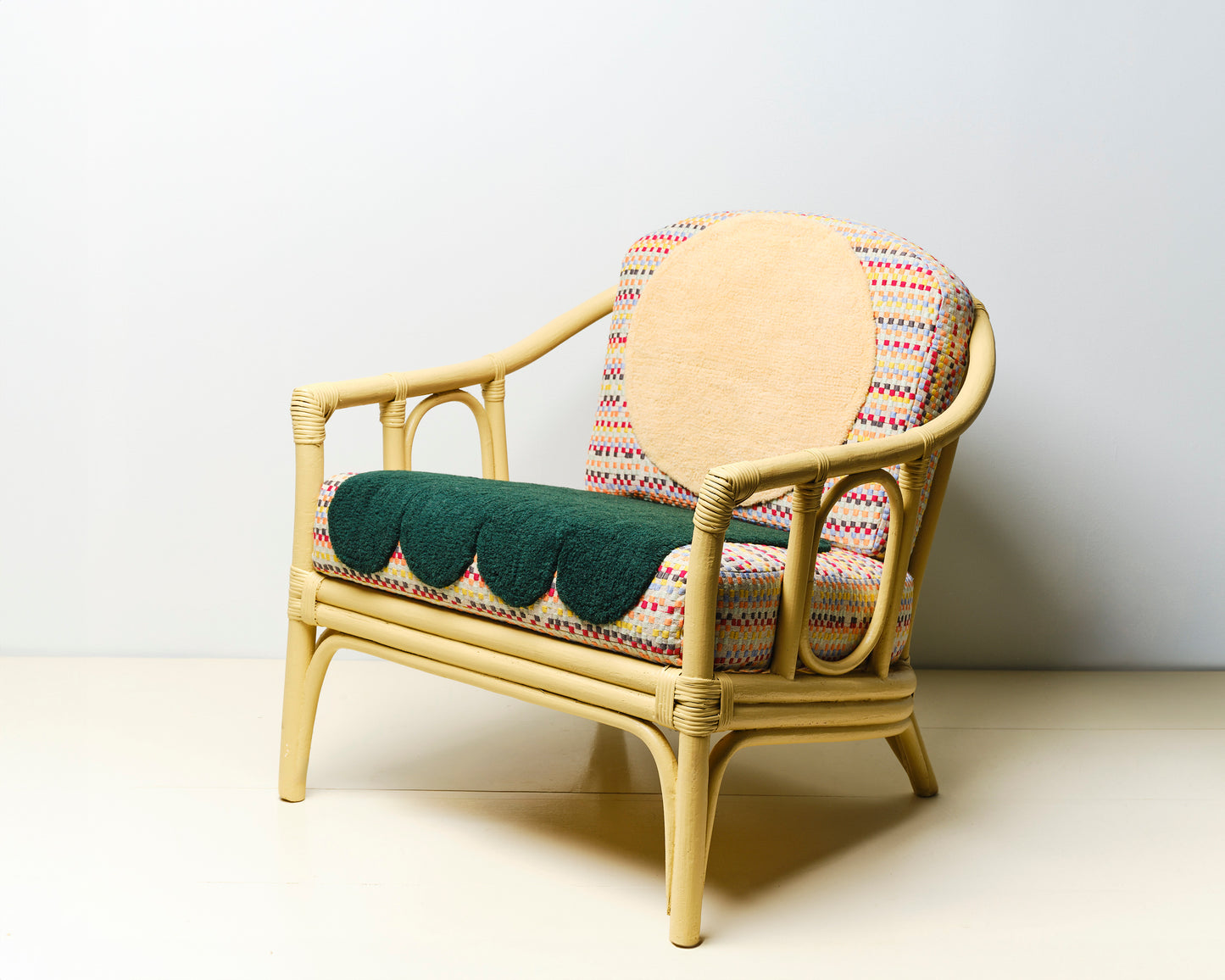 "8-bit" Backward Facing Ghost Yellow Rattan Club Chairs