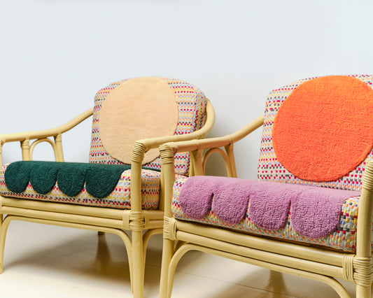 "8-bit" Backward Facing Ghost Yellow Rattan Club Chairs