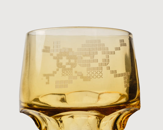 "Skull" 1960's Pressed Thumbprint Glass- Amber