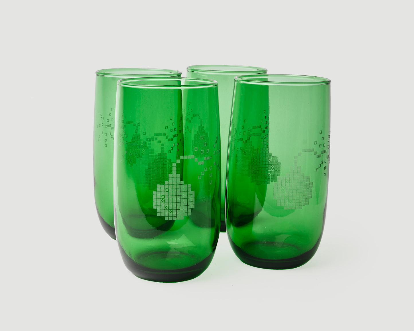 "Bomb" Etched High Ball Glass - Forest Green