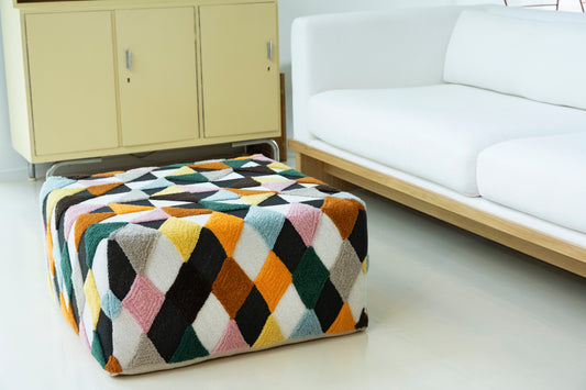 "Big Pouff" Hand Tufted and Beaded Ottoman