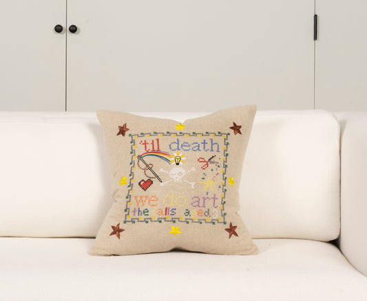 "'Till Death We Do Art" Pillow - Natural/Multi