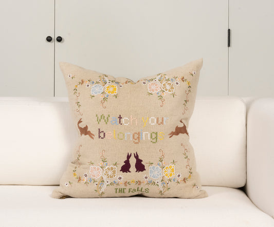 "Watch Your Belongings" Pillow - Natural/Multi