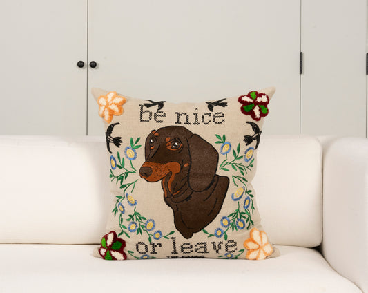 "Be Nice Dora" Pillow - Natural/Multi