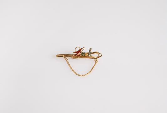 "Luck" Antique Tie Clip w/Enamel and Gold Chain